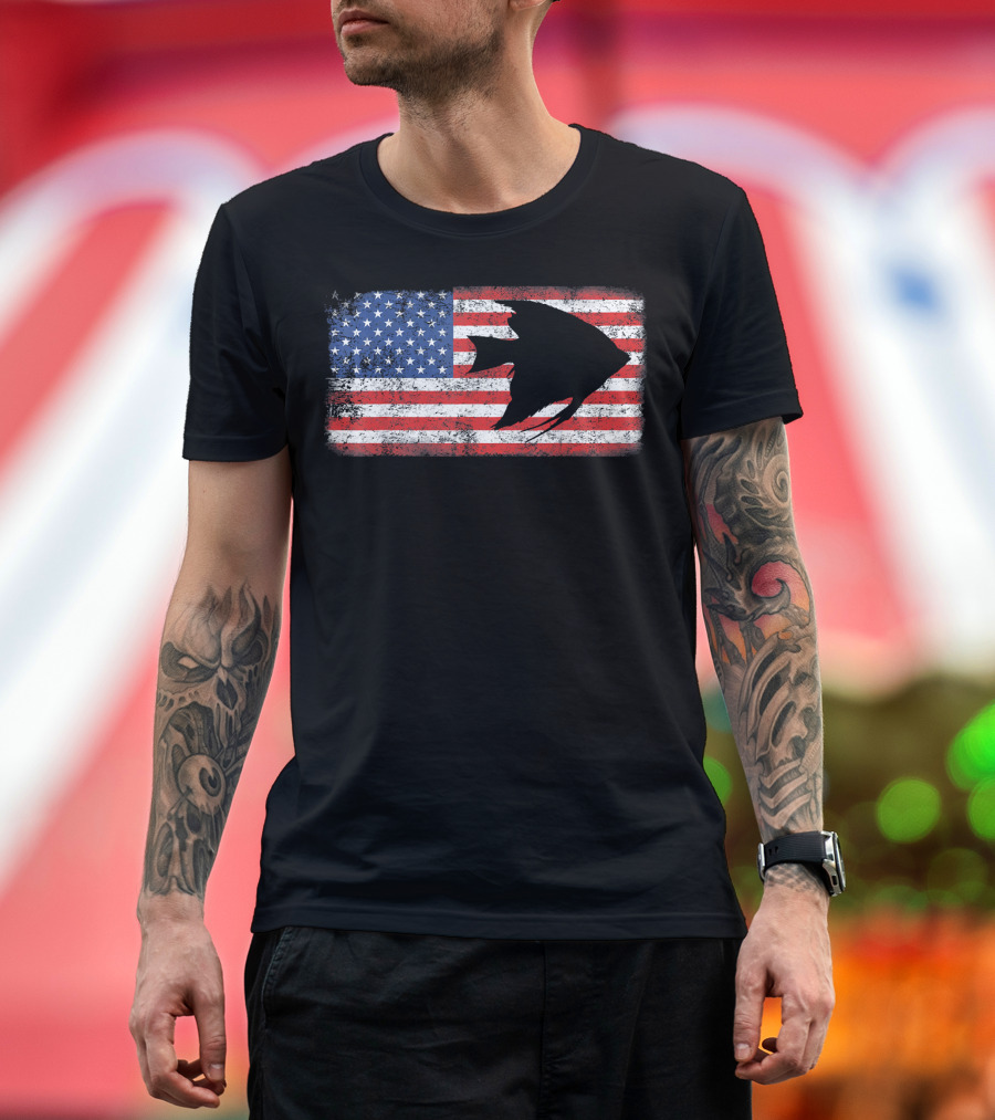 Vintage Retro American Flag Angelfish T-Shirt