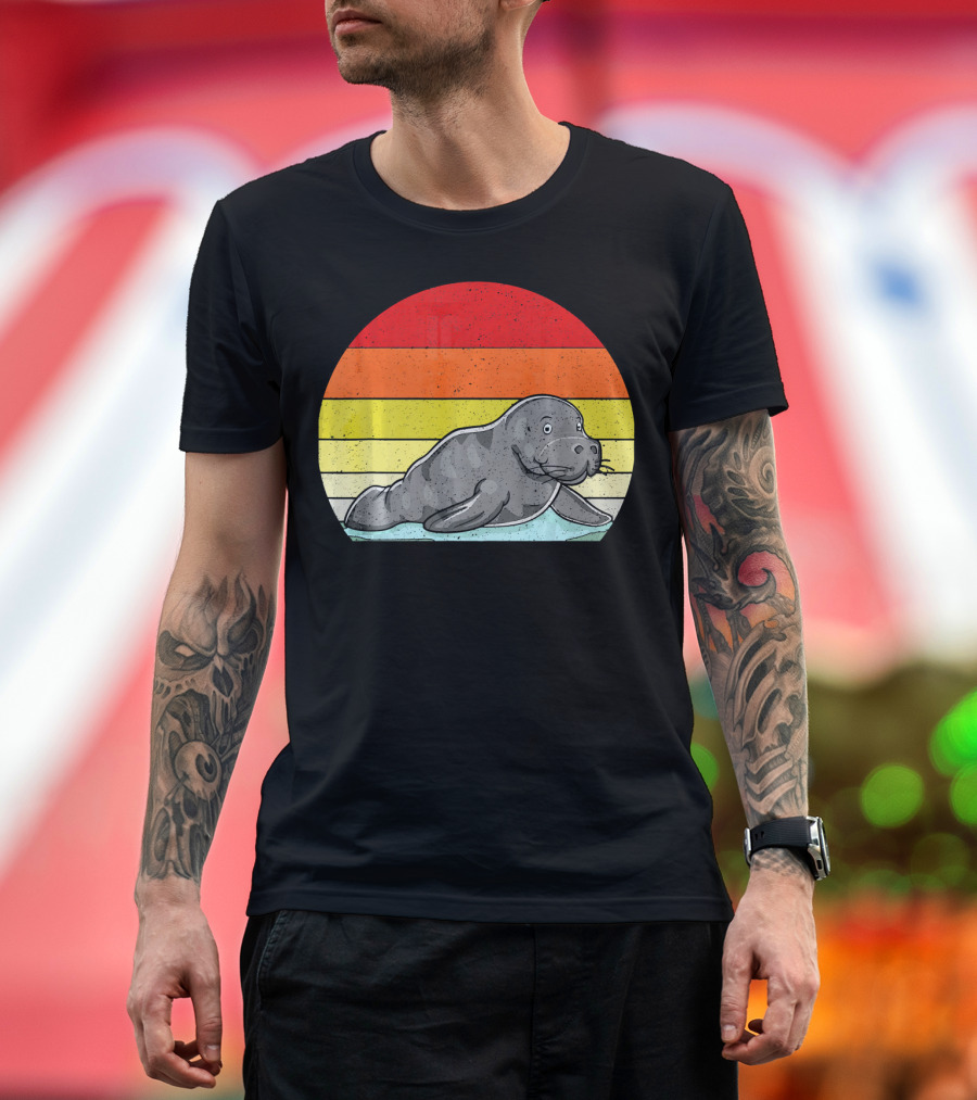 Retro Sunset Manatee Animal Lover Zookeeper T-Shirt