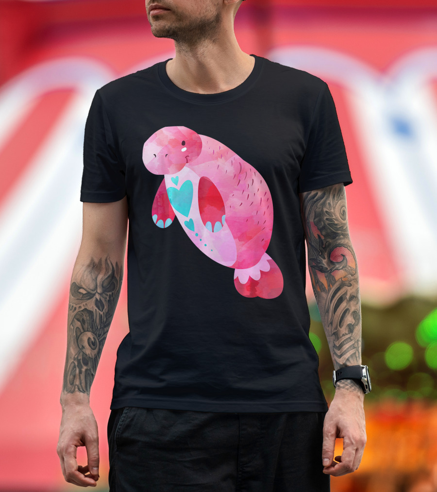 Valentines Day Cute Heart Manatee Kids School T-Shirt