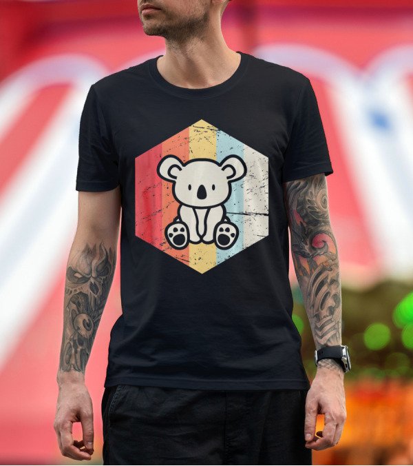 Premium T-Shirt: Retro Koala Vintage Stripes Hexagon T-Shirt Retro Koala Vintage Stripes Hexagon T-Shirt