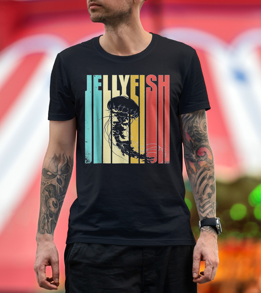 Jellyfish Vintage Retro Style Stripes T-Shirt