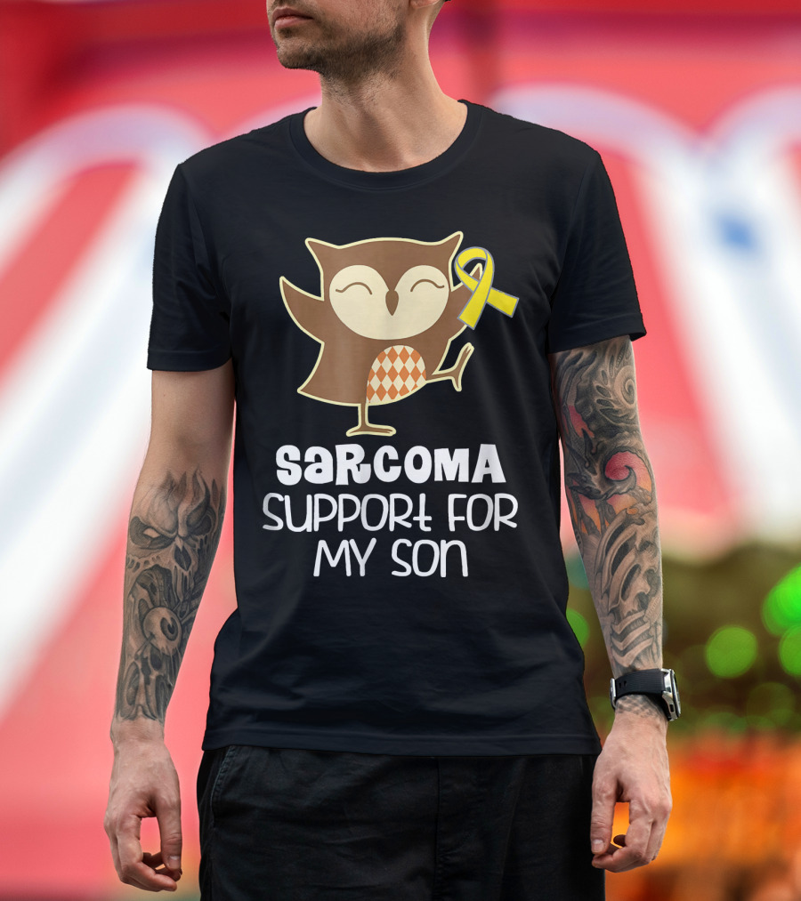 Sarcoma Support For My Son Awareness Owl Yellow T-Shirt