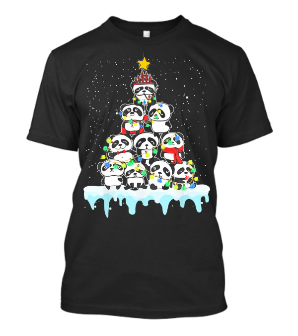 Tee89s Panda A Lovely Chibi Tree With Christmas Lights And Star T-Shirt