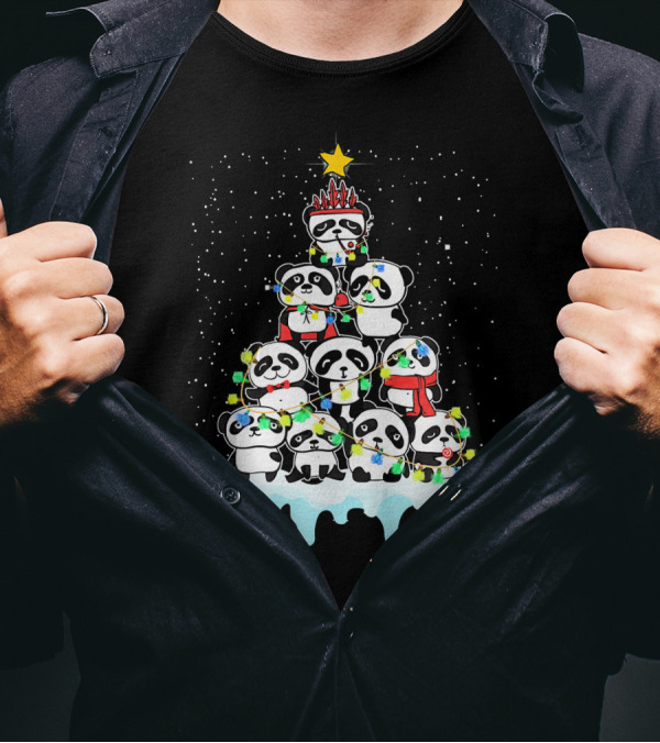 Tee89s Panda A Lovely Chibi Tree With Christmas Lights And Star T-Shirt