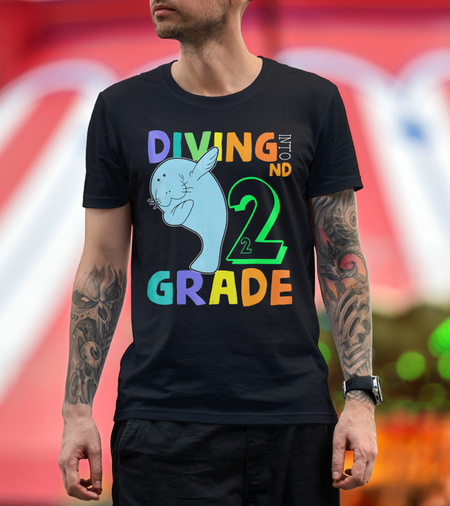 Diving into 2nd Grade Manatee Dabbing Back T-Shirt