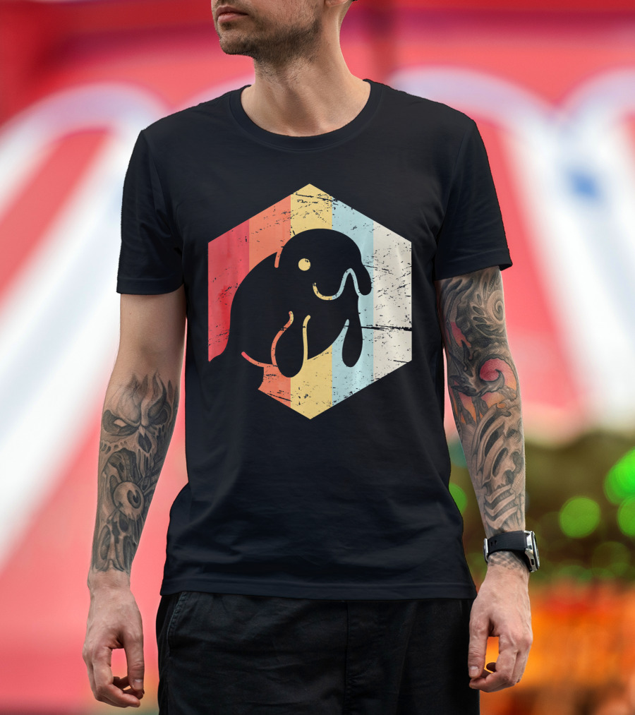 Retro Manatee Vintage Sunset Stripes T-Shirt