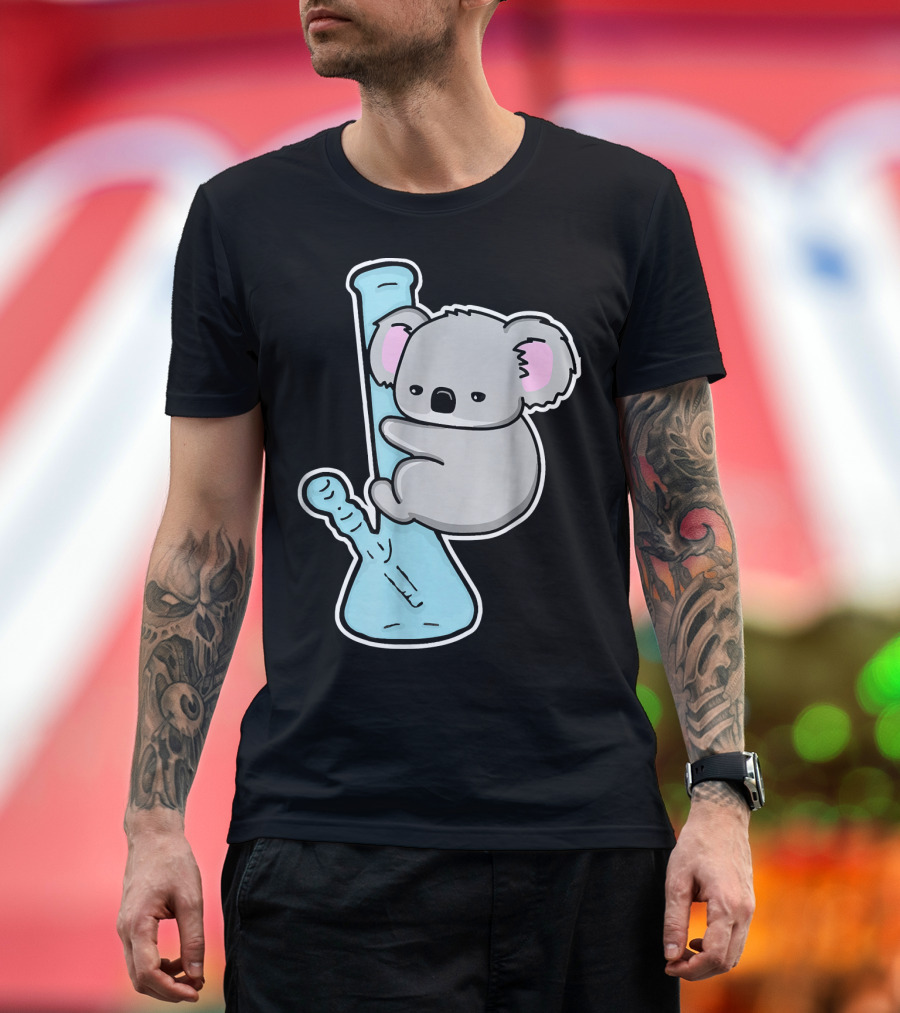 Stoned Koala Cartoon Koala Hugging Bong T-Shirt