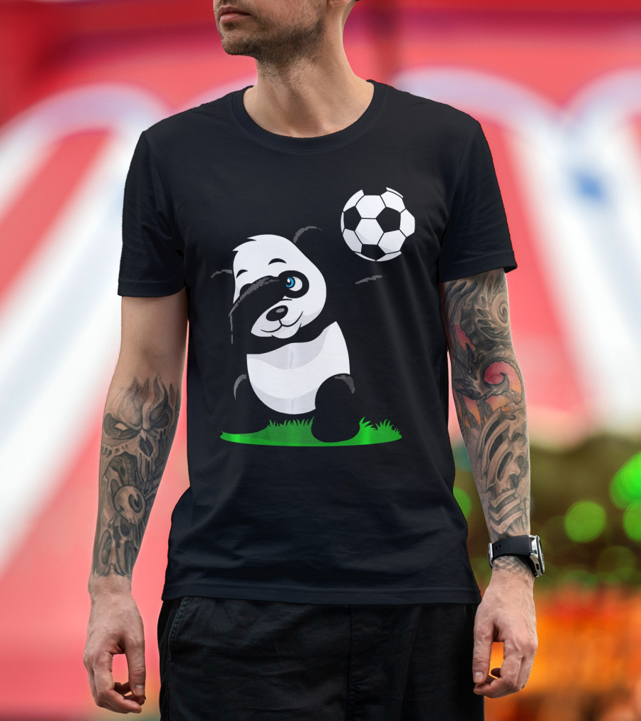 Soccer Dabbing Panda with Soccer Ball and Grass T-Shirt