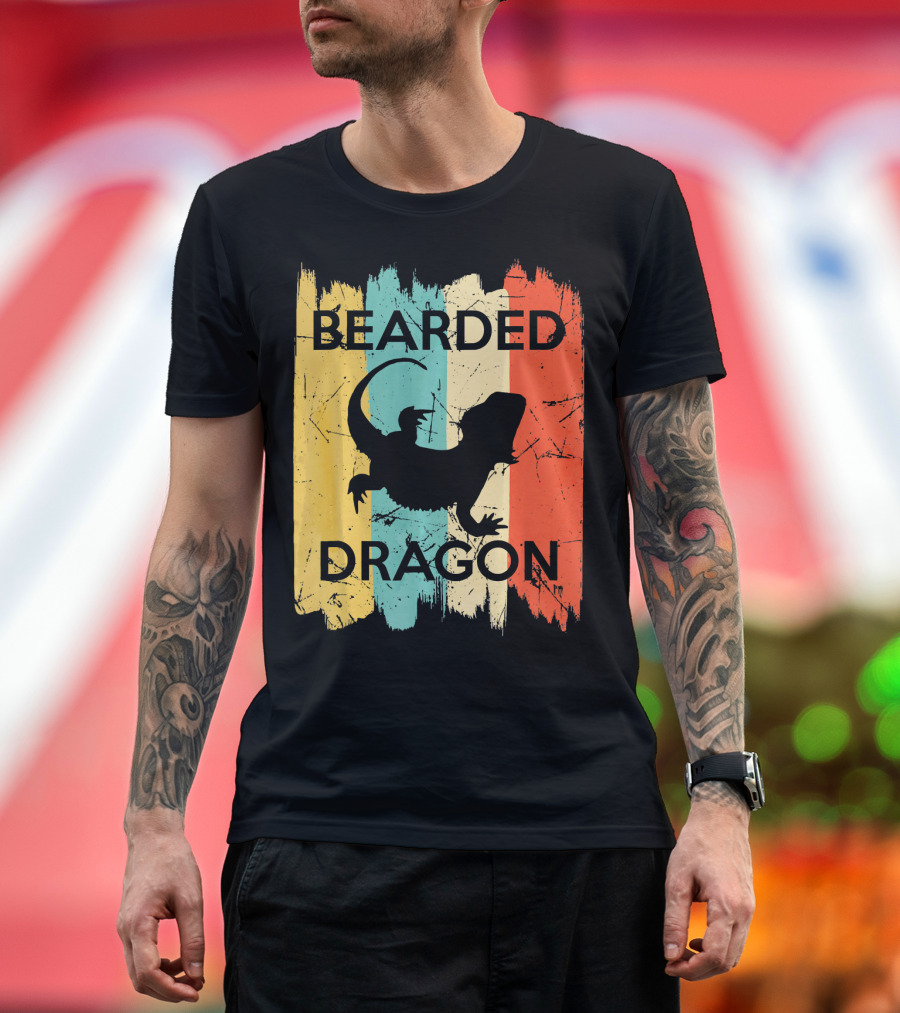 Bearded Dragon Vintage Style Retro Stripes T-Shirt