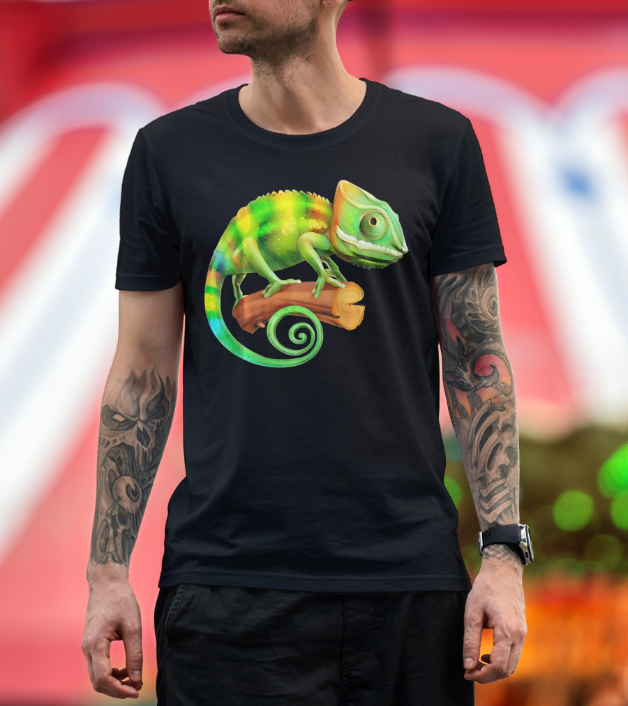 Vibrant Colorful Chameleon Lizard on Branch T-Shirt
