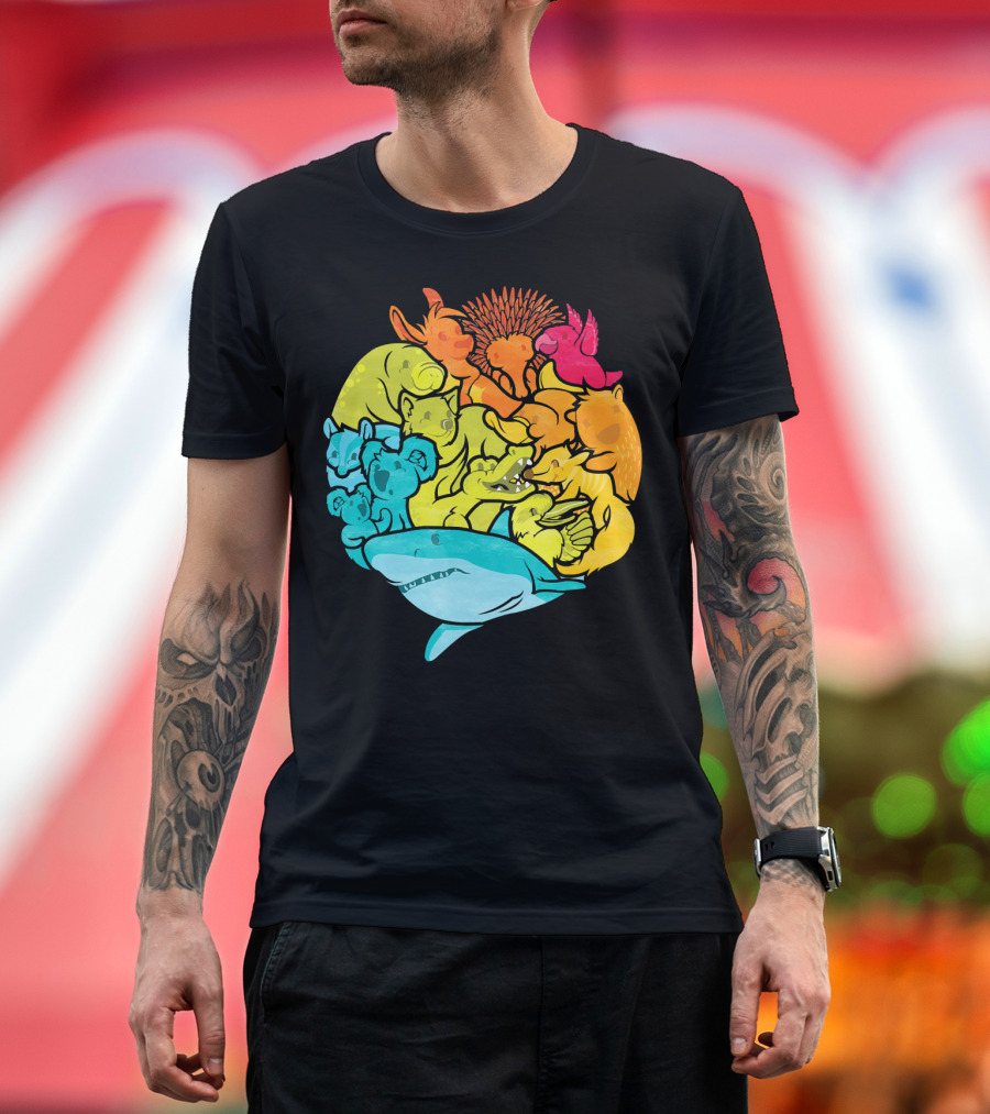 Australian Fauna Koala Kangaroo Platypus Shark Cockatoo Echidna Crocodile T-Shirt