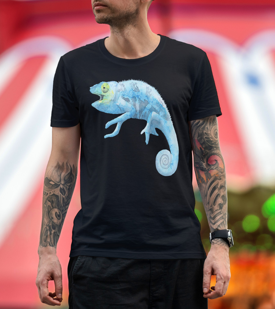 Blue Lizard Watercolor Chameleon T-Shirt
