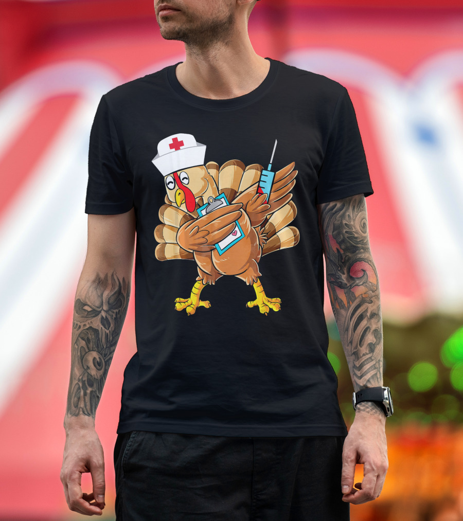 Dabbing Turkey Nurse with Syringe and Clipboard T-Shirt