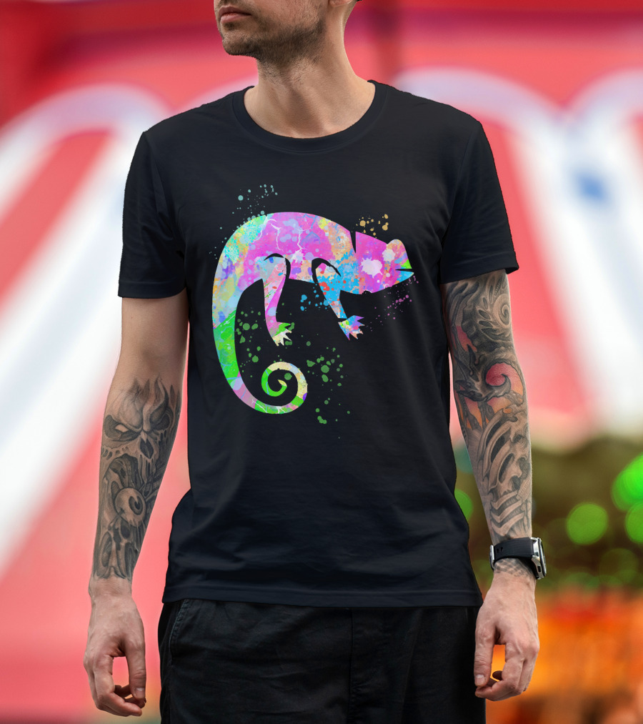 Chameleon Paint Spat Lizard Love Pop Art Color Splash T-Shirt