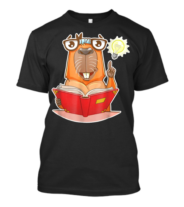Capybara Reader With Glasses Holding Red Book And Light Bulb Idea T-Shirt