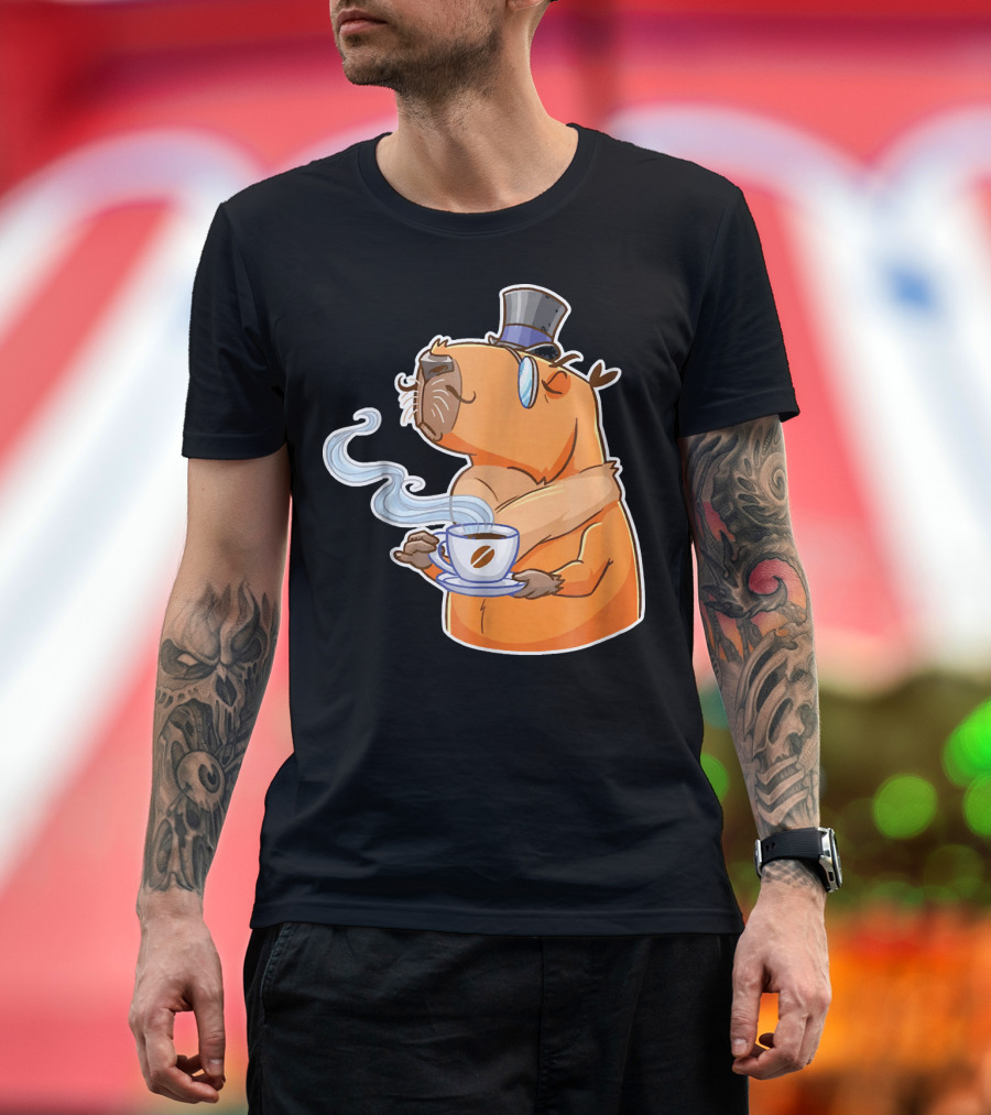 Capybara Coffee Cute Guinea Top Hat Cup Steam T-Shirt