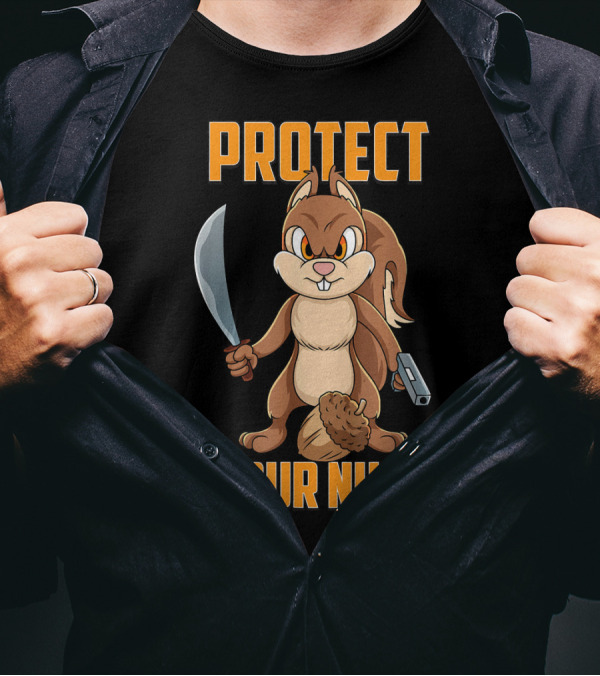 PROTECT YOUR NUTS Cool Squirrel With Machete And Acorn T-Shirt