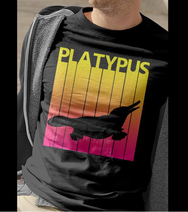 1980s Retro Platypus Silhouette With Yellow And Pink Gradient Lines T-Shirt