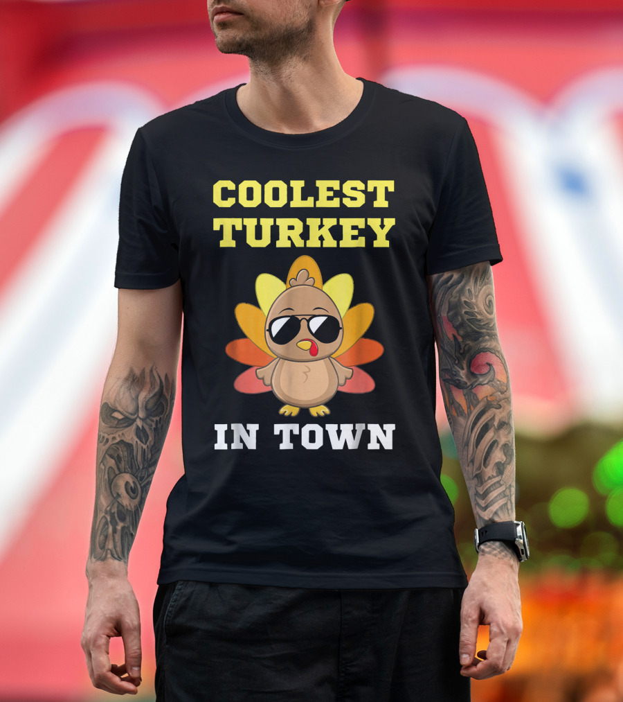 Coolest Turkey in Town Sunglasses Cartoon Thanksgiving Turkey T-Shirt