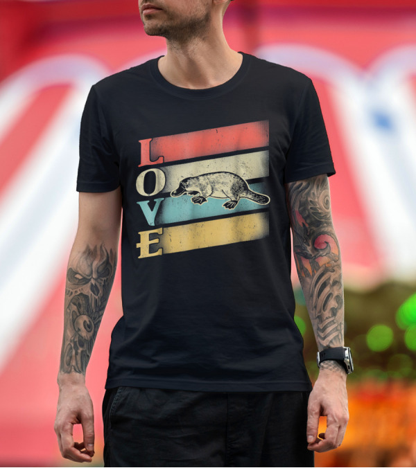 Premium T-Shirt: Distressed Vintage Love Platypus Retro Stripes T-Shirt Distressed Vintage Love Platypus Retro Stripes T-Shirt