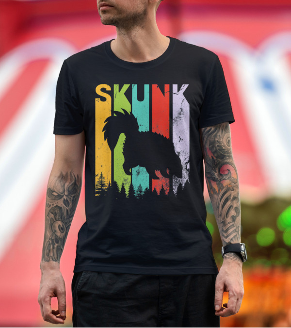 Premium T-Shirt: Skunk Vintage Retro Style Silhouette Forest Stripes T-Shirt Skunk Vintage Retro Style Silhouette Forest Stripes T-Shirt