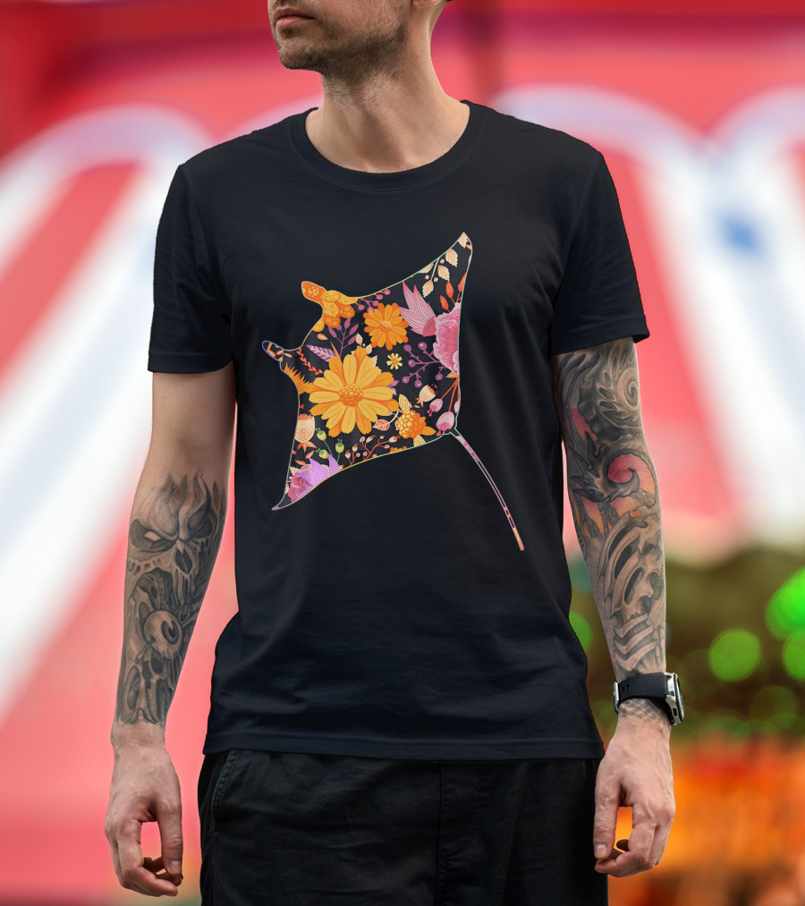 Floral Flower Vintage Retro MANT Ray T-Shirt