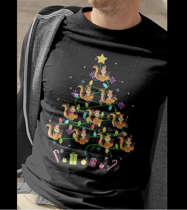 Funny Squirrel Christmas Tree Light-Up LED Holiday T-Shirt