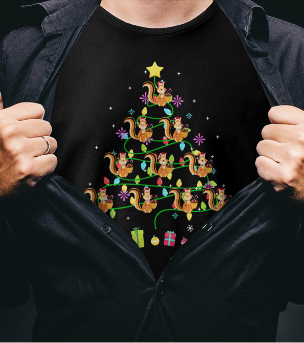 Funny Squirrel Christmas Tree Light-Up LED Holiday T-Shirt