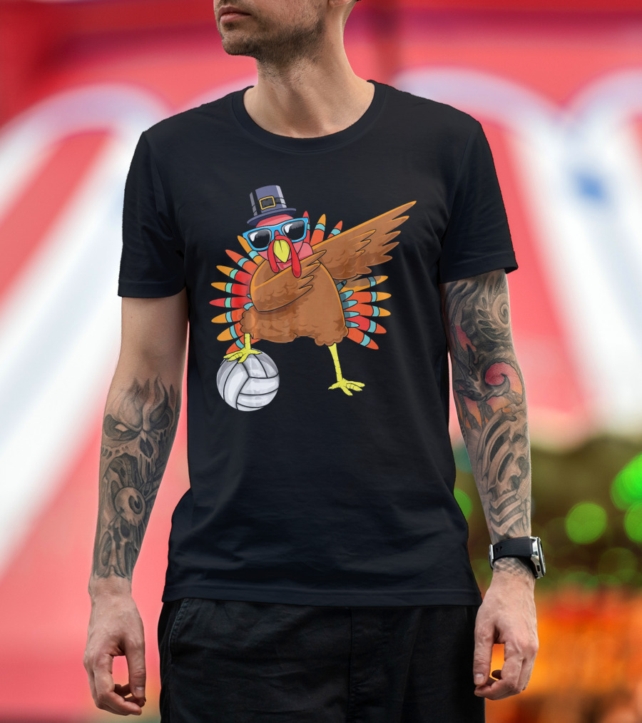 Funny Dabbing Turkey Dab Pilgrim Volleyball T-Shirt