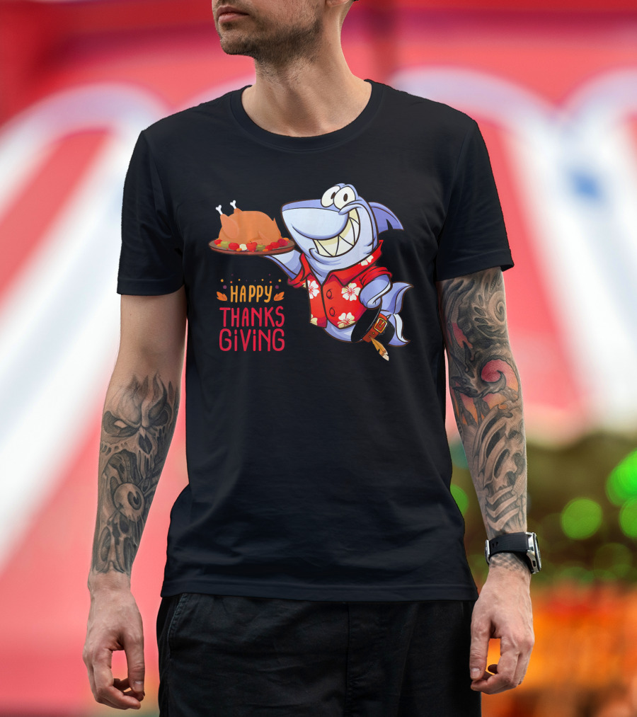 Happy Thanksgiving Funny Shark Turkey Dinner T-Shirt
