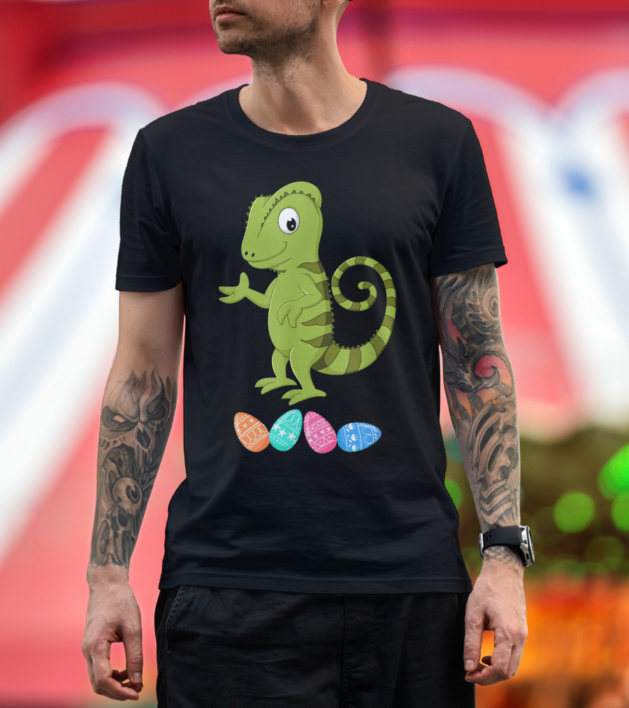 Easter Chameleon with Colorful Eggs and Bunny Ears T-Shirt