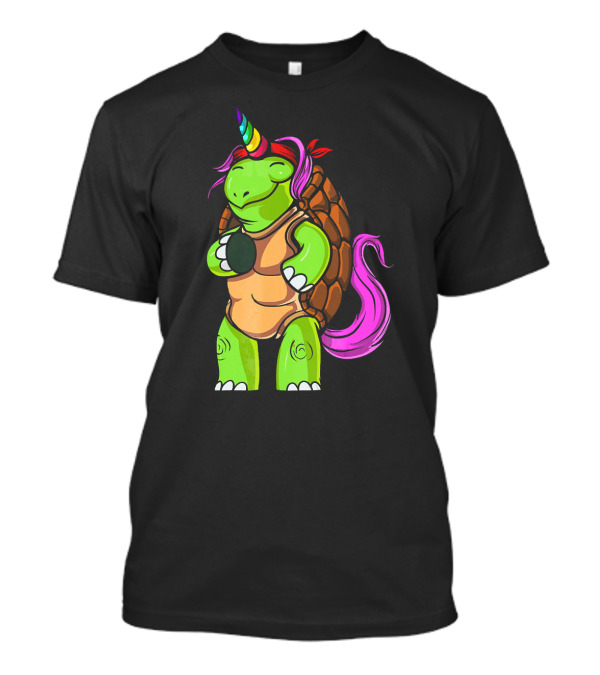 Magical Funny Turtle Tortoise With Unicorn Horn And Rainbow Colors T-Shirt