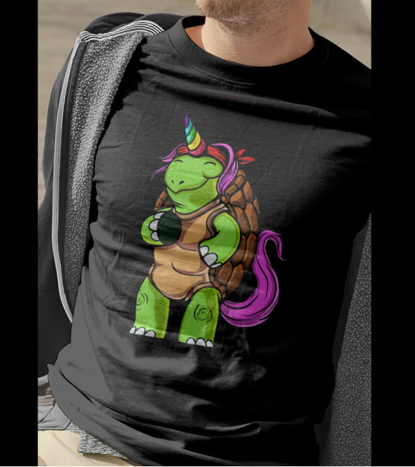 Magical Funny Turtle Tortoise With Unicorn Horn And Rainbow Colors T-Shirt