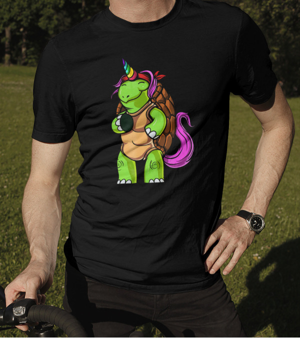 Magical Funny Turtle Tortoise With Unicorn Horn And Rainbow Colors T-Shirt