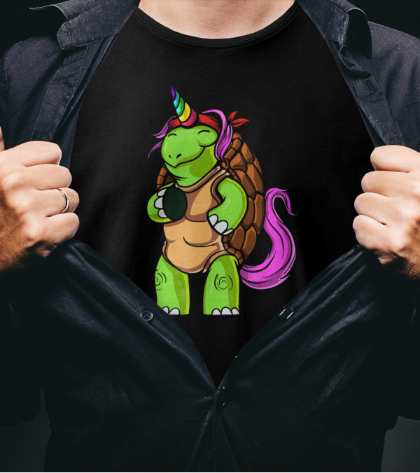 Magical Funny Turtle Tortoise With Unicorn Horn And Rainbow Colors T-Shirt