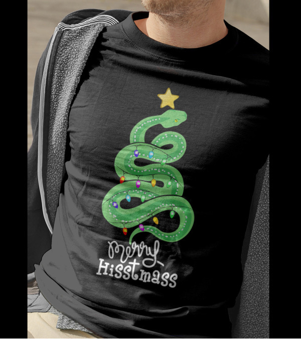 Merry Hisstmass Python Snake With Christmas Lights T-Shirt