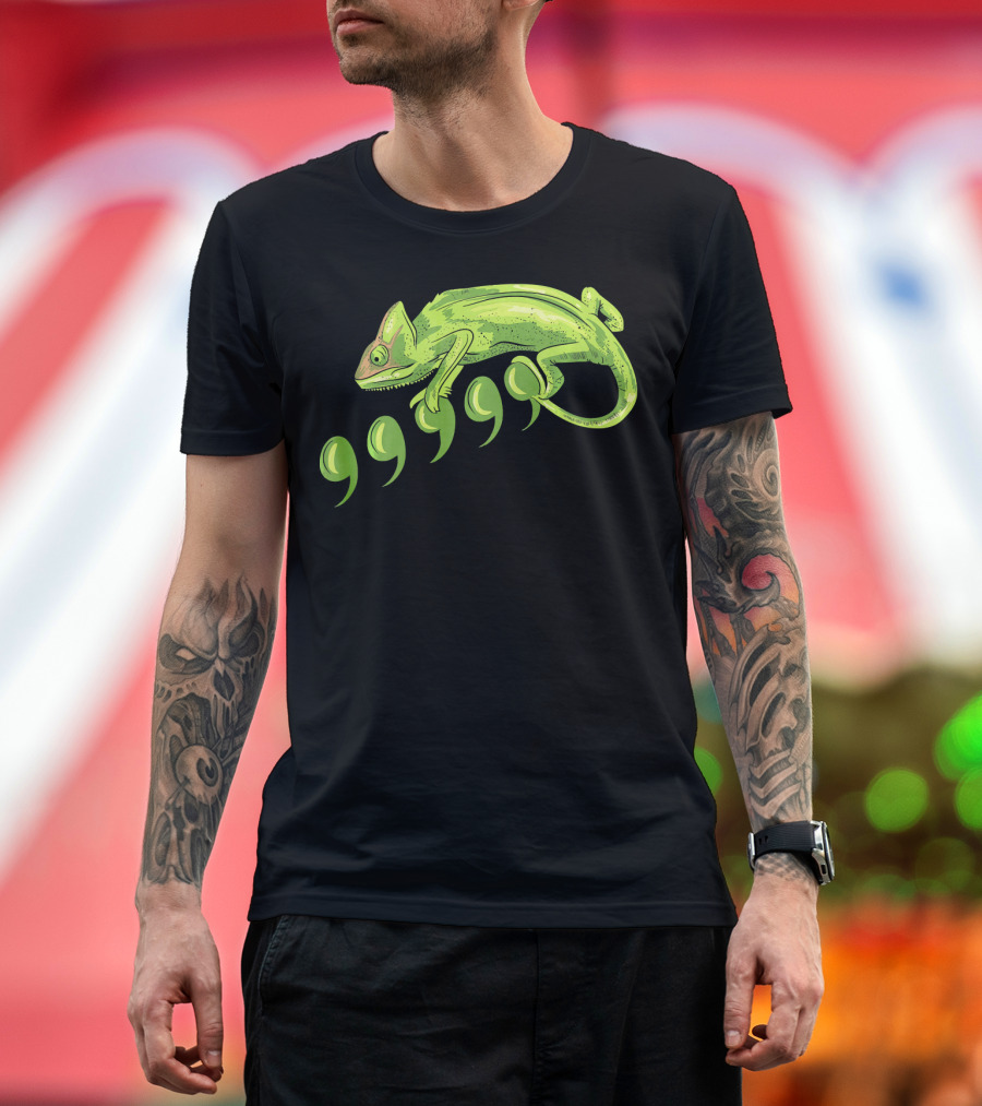 Comma Chameleon Meme Funny Reptile Humor T-Shirt