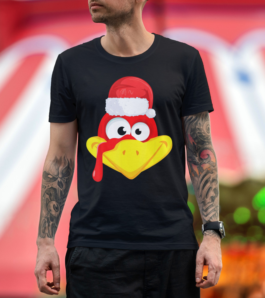 Funny Turkey Face Cute Santa Hat T-Shirt