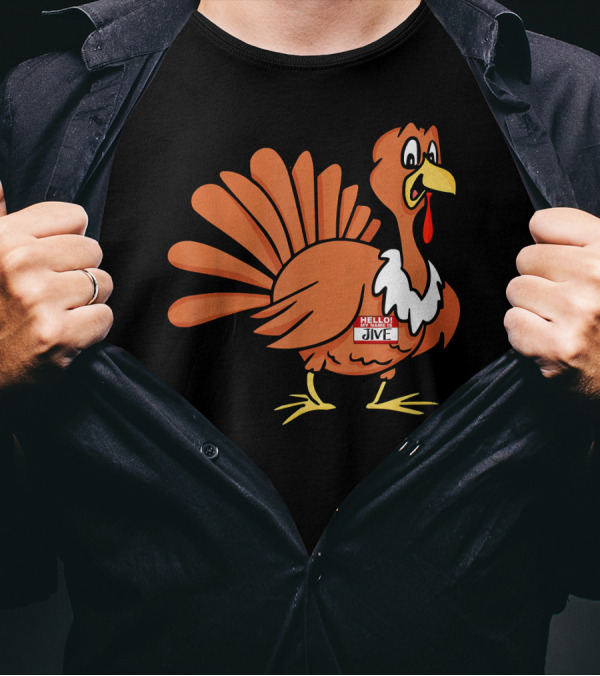 Hello My Name Is Jive Thanksgiving Turkey Cartoon With Name Tag T-Shirt