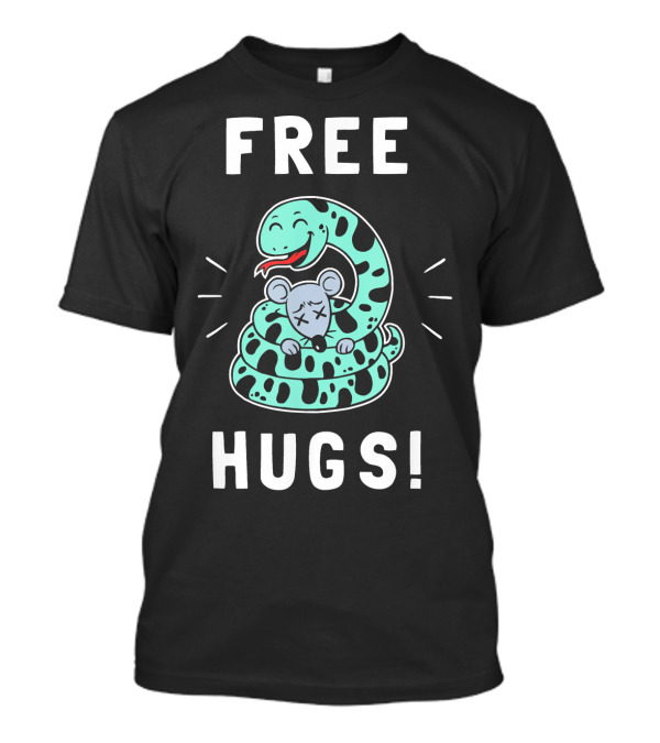 Free Hugs Funny Python Snake Cartoon Hugging Mouse T-Shirt