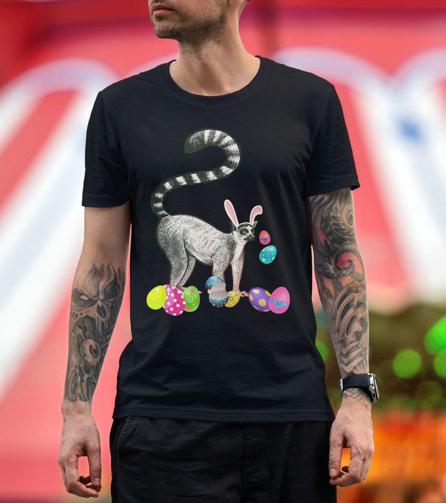 Lemur Bunny Ears Surrounded by Easter Eggs T-Shirt