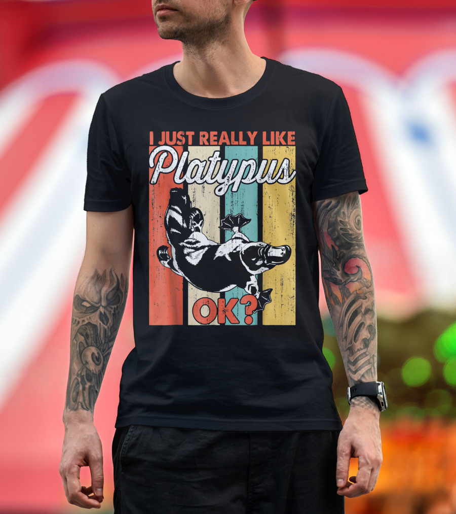 I Just Really Like Platypus Ok? Retro Stripes T-Shirt