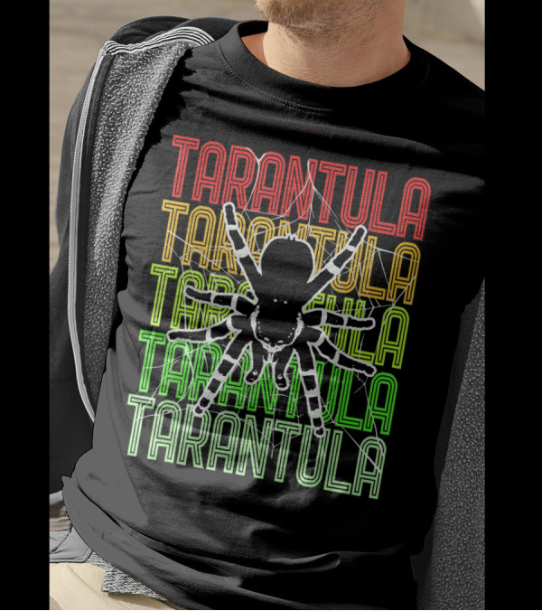 Tarantula Insect Cobweb Letters Red Yellow Green T-Shirt
