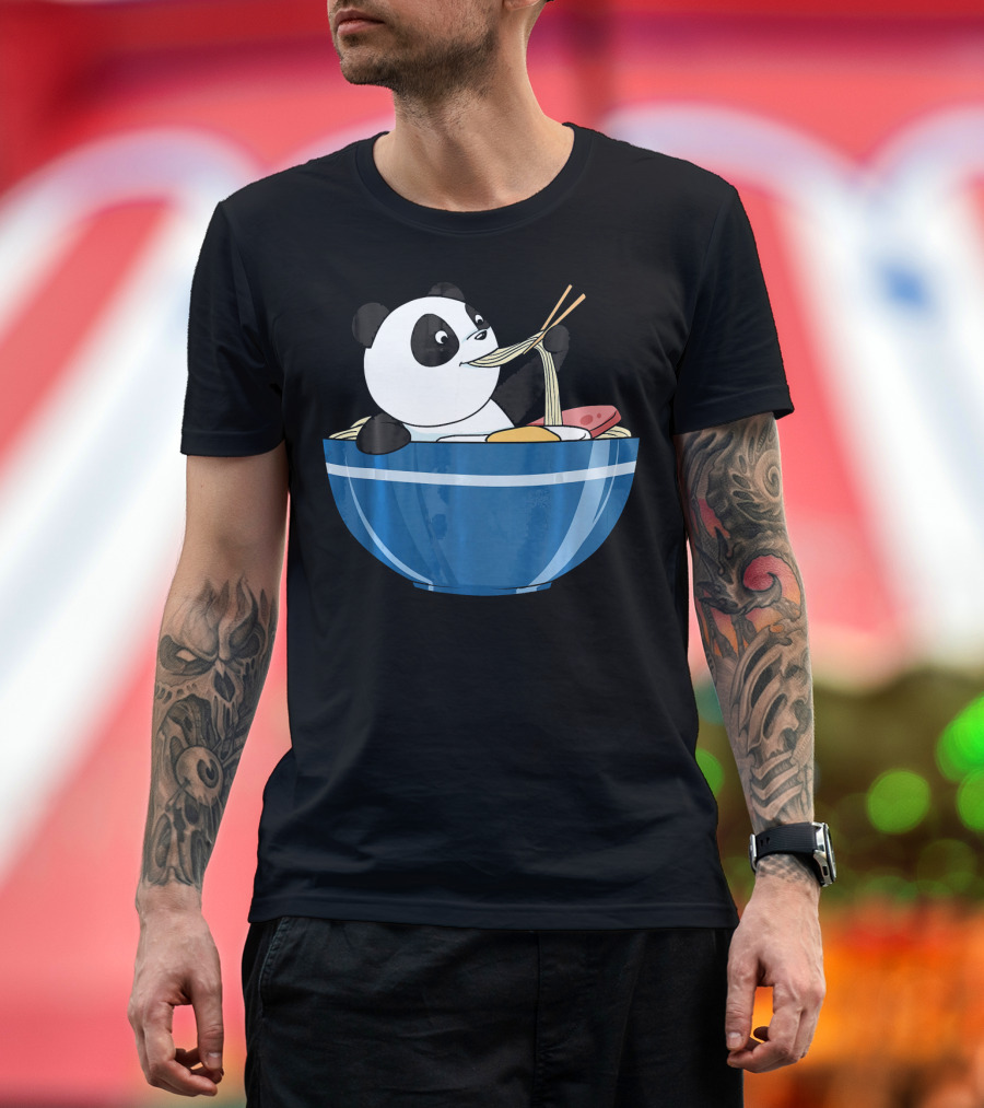 Panda Enjoying Ramen in Anime Style Bowl T-Shirt