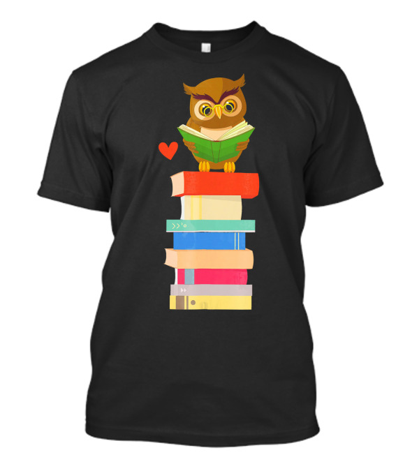 Owl Book Nerd With Stacked Books Reading Teacher Student T-Shirt