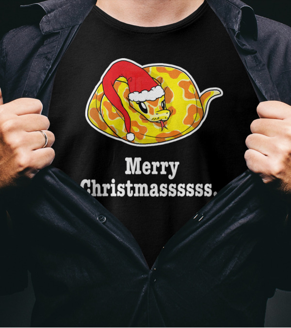 Merry Christmassssss Ball Python Snake Christmas Hat T-Shirt