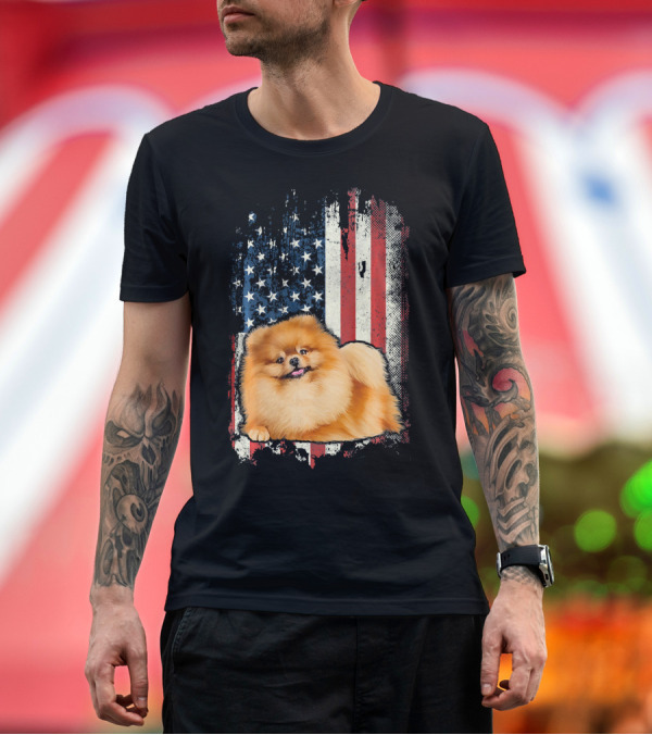 Premium T-Shirt: Pomeranian American Flag USA Patriotic Dog T-Shirt Pomeranian American Flag USA Patriotic Dog T-Shirt