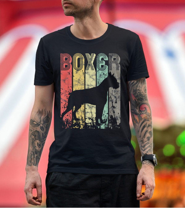 Premium T-Shirt: BOXER Vintage Striped Silhouette Dog T-Shirt BOXER Vintage Striped Silhouette Dog T-Shirt