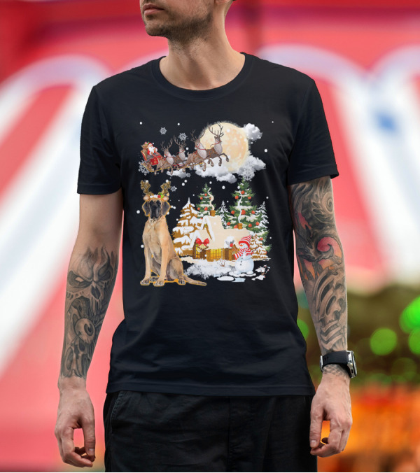 Premium T-Shirt: Great Dane and Santa's Sleigh in Festive Christmas Scene T-Shirt Great Dane and Santa's Sleigh in Festive Christmas Scene T-Shirt