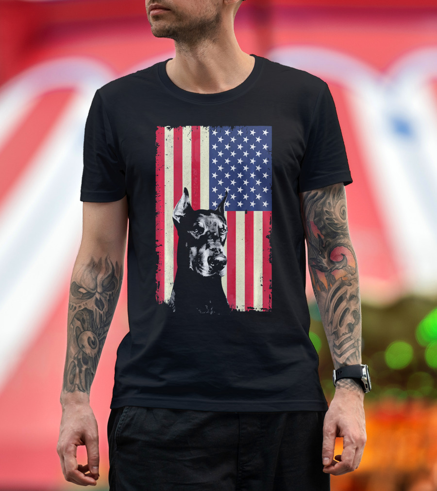 Doberman American Flag Vintage Independence T-Shirt